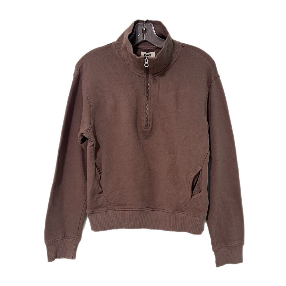 Pact Quarter Zip Pullover Sweatshirt Womens S Brown 100% Organic Cotton